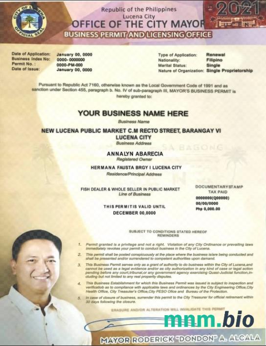Philippines City of Lucena private entrepreneur certyfikat szablon w formacie PSD